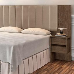 Cabeceira King Estofada Com Mesa De Apoio Tokyo Flex Mocaccino E Bege Carmolar - 3