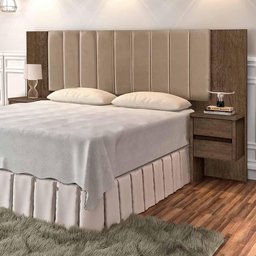 Cabeceira King Estofada Com Mesa De Apoio Tokyo Flex Mocaccino E Bege Carmolar - 1
