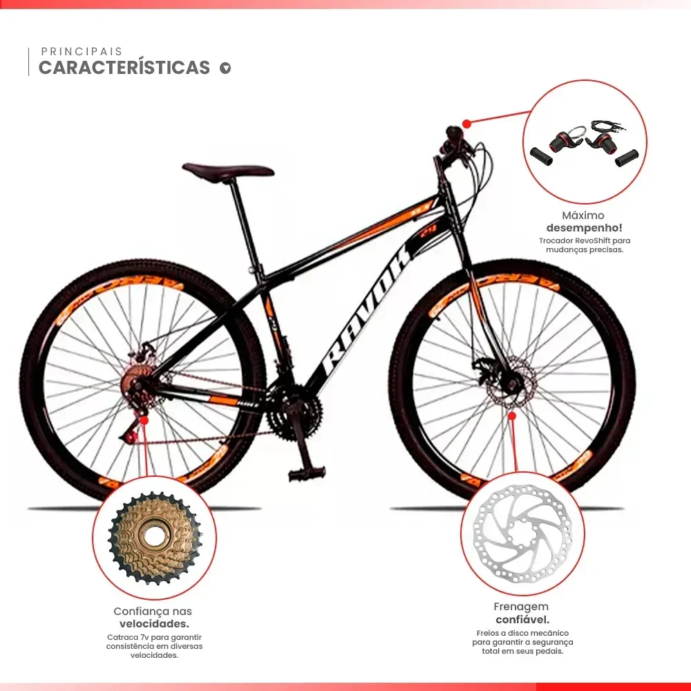 Ver imagem 2 de Bicicleta Aro 29 Bike Aço 21 Marchas Velocidades Freio a Disco:laranja