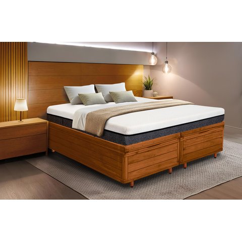 Cama Box Baú Rústica King Size Bipartida Serenelife - Imbuia