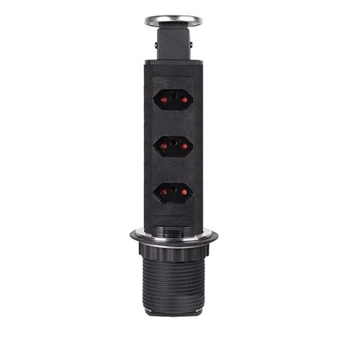 Torre de Tomada Multiplug Preta Embutir Mesa Granito Inox