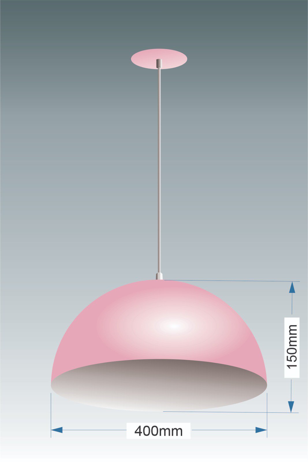 Lustre Pendente Meia lua Orby 40cm Rosa C/ Branco - CABO DE 2 METROS RRJV - 2