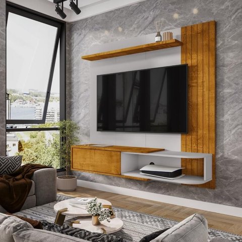 Painel Suspenso Paraty para Tv até 55” Porta Basculante e Nicho - Naturalle/ Off