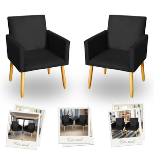 Kit 2 Poltronas Decorativas Nina Cadeira para Sala de Estar Recepção Pés Palito Preto