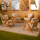 Ver imagem 5 de Kit 4 Poltrona Sala Decorativa Stella Estofada Veludo Bege Base Madeira Castanho - Arkell