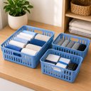 Ver imagem 1 de Kit 3 Cesto Organizador Infatil Caixa Multiuso Azul Guarda Roupa Gaveta Armario Cozinha Escritorio m