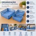 Ver imagem 7 de Kit 3 Cesto Organizador Infatil Caixa Multiuso Azul Guarda Roupa Gaveta Armario Cozinha Escritorio m