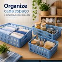 Ver imagem 3 de Kit 3 Cesto Organizador Infatil Caixa Multiuso Azul Guarda Roupa Gaveta Armario Cozinha Escritorio m