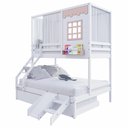 Ver imagem 2 de Treliche Casinha Reta Casal/ Solteiro com Escorregador e Cortina Madeira Maciça Branco/ Rosa Housin