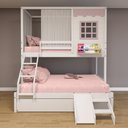 Ver imagem 1 de Treliche Casinha Reta Casal/ Solteiro com Escorregador e Cortina Madeira Maciça Branco/ Rosa Housin