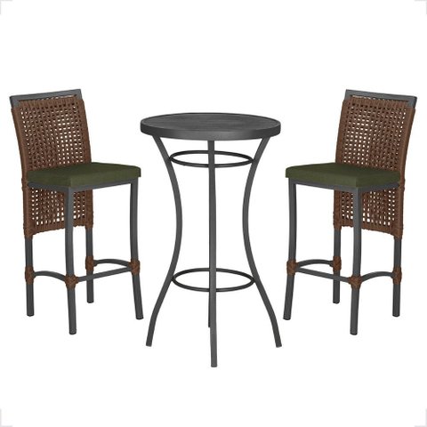 Mesa Bistro e 2 Banquetas Roma Preta Corda Náutica 13 Trama Original