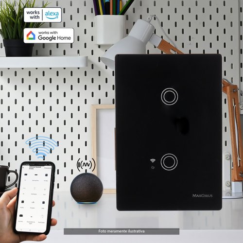 Interruptor Preto Smart Touch Wifi Google Alexa 1 Tecla Tomada