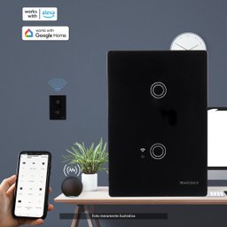 Interruptor Inteligente Wi-fi 2 Botões Alexa Preto Margirius Cor:preto - 2
