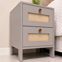Ver imagem 5 de Mesa de Cabeceira Madeira 100% MDF, 2 Gavetas, Detalhe em Palhinha, Puxador Madeira