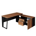 Ver imagem 4 de Mesa L Escritório 150cm com Armário Lateral Pé Metal F5 Cor:nogal com Preto
