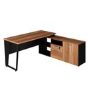 Ver imagem 3 de Mesa L Escritório 150cm com Armário Lateral Pé Metal F5 Cor:nogal com Preto