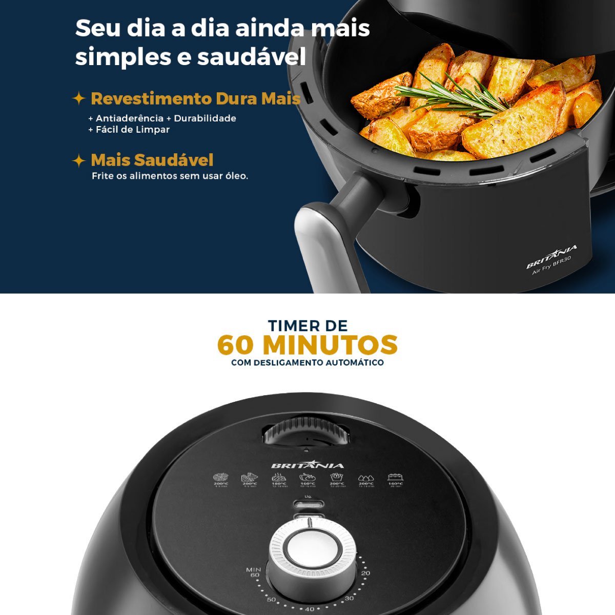 Fritadeira Air Fry Britânia 3 Litros BFR30 127V Antiaderente 1000W - 4