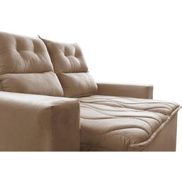 Sofá 3 Lugares Retrátil e Reclinável 1.80m Cama Inbox Smal com Bordado Pantográfico Suede Bege - 4