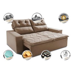 Sofá 3 Lugares Retrátil e Reclinável 1.80m Cama Inbox Smal com Bordado Pantográfico Suede Bege - 3