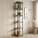 Ver imagem 1 de Estante Nicho Industrial 5 Prateleiras em Ferro e MDF 202x34cm Paris Freijó/Preto