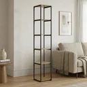Ver imagem 6 de Estante Nicho Industrial 5 Prateleiras em Ferro e MDF 202x34cm Paris Freijó/Preto