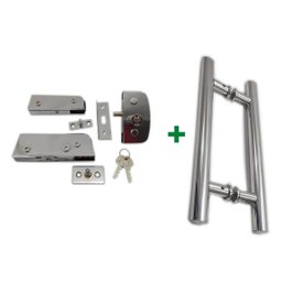 Kit ferragens para porta de vidro blindex pivotante + puxador tubular redondo 30x20cm - Cromado - 1