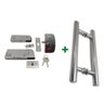 Kit ferragens para porta de vidro blindex pivotante + puxador tubular redondo 30x20cm - Cromado - 1