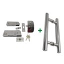 Ver imagem 1 de Kit ferragens para porta de vidro blindex pivotante + puxador tubular redondo 30x20cm - Cromado