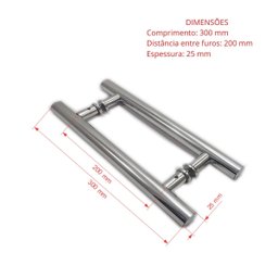 Kit ferragens para porta de vidro blindex pivotante + puxador tubular redondo 30x20cm - Cromado - 5