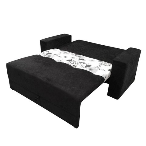 Sofá-Cama 2 Lugares Pratik 5000 Mamflex Preto/Cinza Floral Suede Amassado