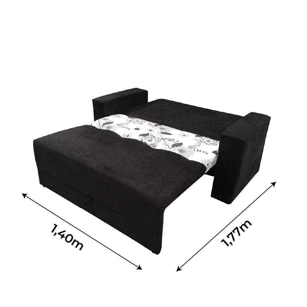 Sofá-Cama 2 Lugares Pratik 5000 Mamflex Preto/Cinza Floral Suede Amassado - 5