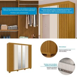 Guarda Roupa Casal 100% Mdf 6 Portas Ripado 6 Gavetas Eliza Acp Móveis Cinamomo/off White - 4