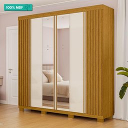 Guarda Roupa Casal 100% Mdf 6 Portas Ripado 6 Gavetas Eliza Acp Móveis Cinamomo/off White - 2