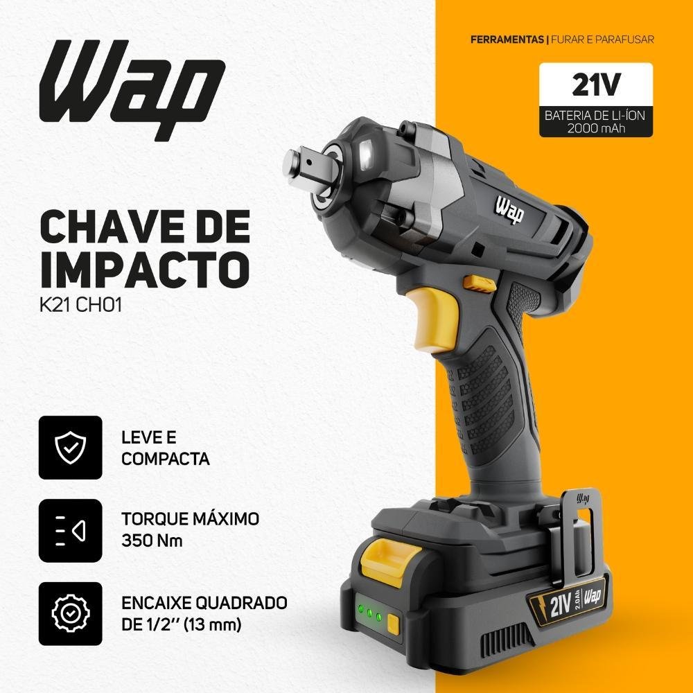 Chave de Impacto Eletrica Wap K21ch01 Bateria 2000mah Bivolt - 4