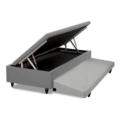 Cama Box Baú Auxiliar Solteiro Corino Espuma 8cm 45x78x188 Cinza