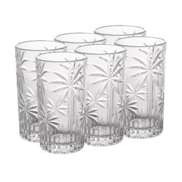 Cj 6 Copos Altos de Vidro Palm Tree Transparente 360ml Wolff - 1