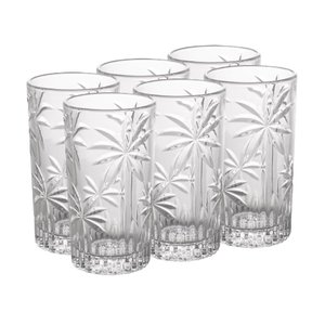 Cj 6 Copos Altos de Vidro Palm Tree Transparente 360ml Wolff
