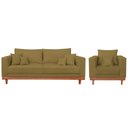 Ver imagem 1 de Kit 1 Poltrona Living + Sofá 3 Lugares Madeira Tecido Suede Cor:capuccino