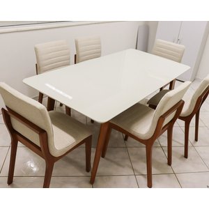Sala de Jantar Completa com 6 Cadeiras Madeira Maciça 1,80x0,90 Metros - Petra - Art Salas
