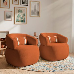 Kit 2 Poltrona Orgânica Chloe Boucle Terracota Redonda Decorativa com Almofada Plumante - Arkell