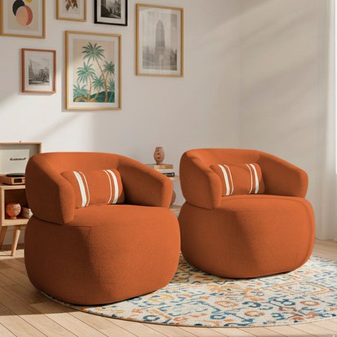 Kit 2 Poltrona Orgânica Chloe Boucle Terracota Redonda Decorativa com Almofada Plumante - Arkell