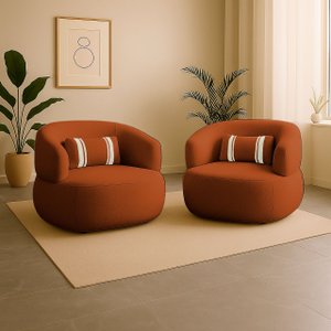 Kit 2 Poltrona Orgânica Chloe Boucle Terracota Redonda Decorativa com Almofada Plumante - Arkell