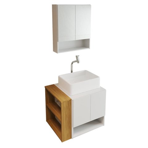 Gabinete Troia Espelheira Cuba Raffinata Branca e Papeleira Branco/naturale
