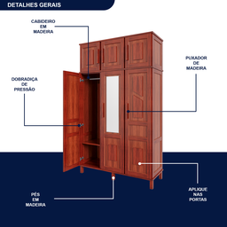 Guarda-Roupa Solteiro 1 Espelho 6 Portas e Cabideiros  - 6
