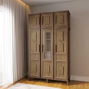 Guarda-Roupa Solteiro 1 Espelho 6 Portas e Cabideiros