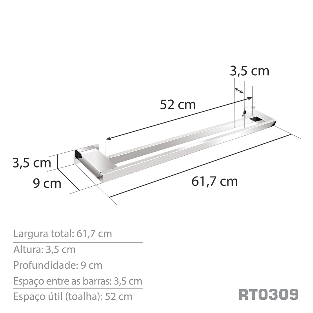 Toalheiro Duplo 60 Cm Inox Corten - Kromus Rt0309c - 4