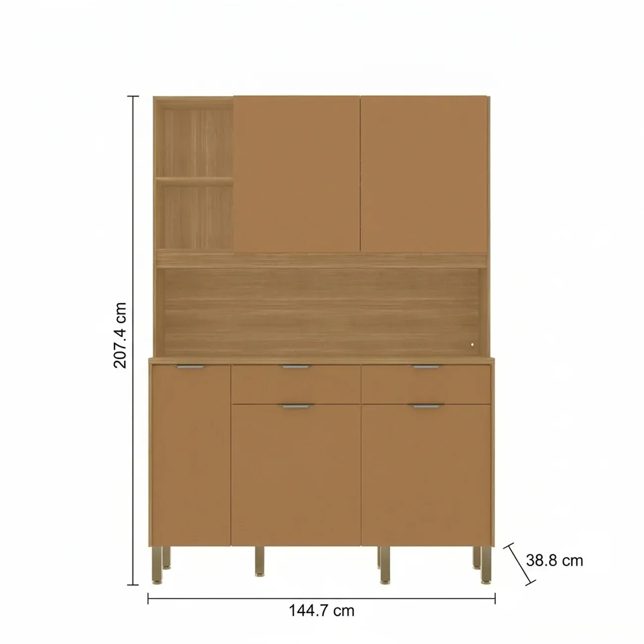 Ver imagem 3 de Cozinha Compacta 5 Portas 2 Gavetas 144,7cm Flora Marrom Freijó/Caramelo
