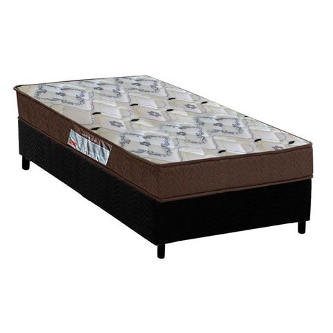 Cama Box Solteiro: Colchão Espuma Ortobom D45/EP Fort Tech ISO 150 + Base CRC Suede Black(88x188)