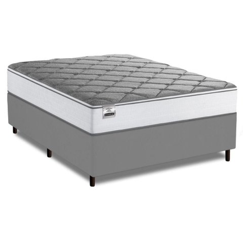 Cama Box Casal Real Max Force Softgel 138x188x65cm - Suporta até 200 kg por Pessoa Branco / Cinza