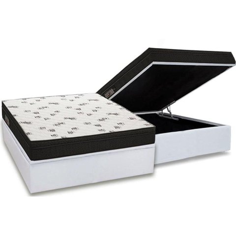 Cama Box Baú Casal: Colchão Espuma Ortobom D45 Light Saúde OrtoPillow + Base CRC Courano White(138x1